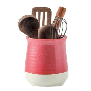 Lg - Ceramic Kitchen Utensil Holder - Farmhouse Cooking Utensil Holder Crock